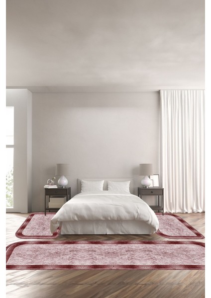 Dijital Baskılı Kaymaz Taban Yıkanabilir Lazer Kesim Üçlü Yatak Odası Takımı, Yo-Lazer-39-Bordo,