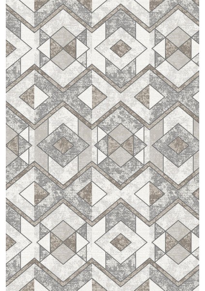 Dijital Kaymaz Yıkanabilir Modern Kare Zigzag Desenli Üçlü Yatak Odası, Yo-Modern-139-Bej,