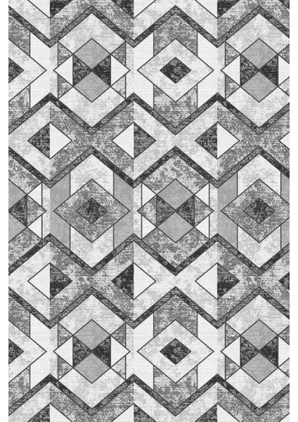 Dijital Kaymaz Yıkanabilir Modern Kare Zigzag Desenli Üçlü Yatak Odası, Yo-Modern-139-Gri,