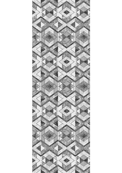 Dijital Kaymaz Yıkanabilir Modern Kare Zigzag Desenli Üçlü Yatak Odası, Yo-Modern-139-Gri,