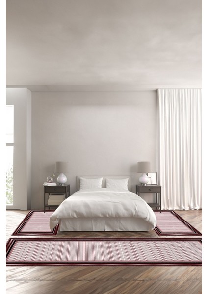 Baskılı Kaymaz Yıkanabilir Çerçeveli Sade Klasik Modern Üçlü Yatak Odası,Yo-Çerçevelı-120-Bordo,