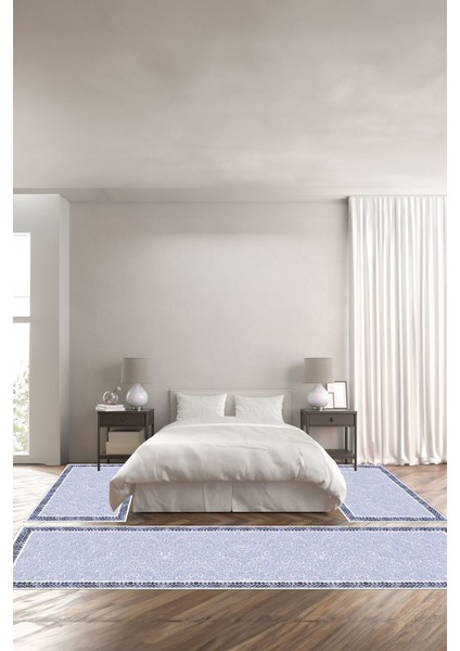 Dijital Kaymaz Yıkanabilir Modern Çerçeveli Çiçek Motifli Üçlü Yatak Odası, Yo-Modern-192-Lacivert,