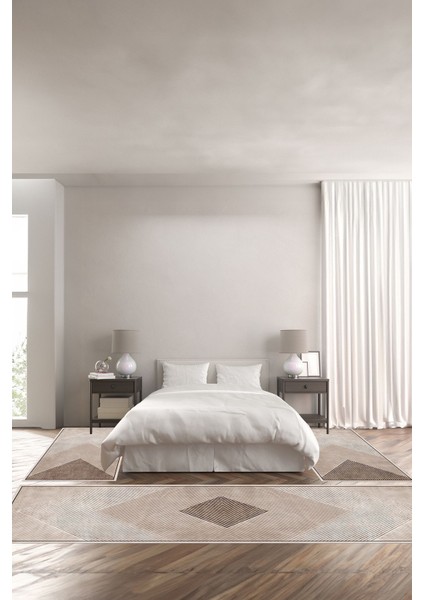 Dijital Kaymaz Yıkanabilir Modern Üçgen Çizgili Sade Üçlü Yatak Odası Takımı, Yo-Modern-181-Kahve,