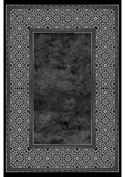 Baskılı Kaymaz Yıkanabilir Çerçeveli Kenar Motif Modern Üçlü Yatak Odası,Yo-Çerçevelı-129-Antrasıt,