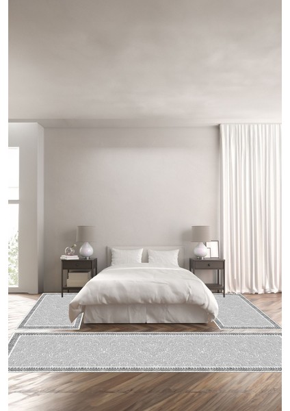 Dijital Kaymaz Yıkanabilir Modern Çerçeveli Çiçek Motifli Üçlü Yatak Odası, Yo-Modern-192-Gri,