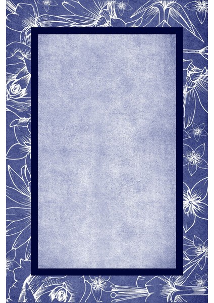 Dijital Kaymaz Yıkanabilir Modern Çiçekli Çerçeve Desenli Üçlü Yatak Odası, Yo-Modern-199-Lacivert, fiyatları