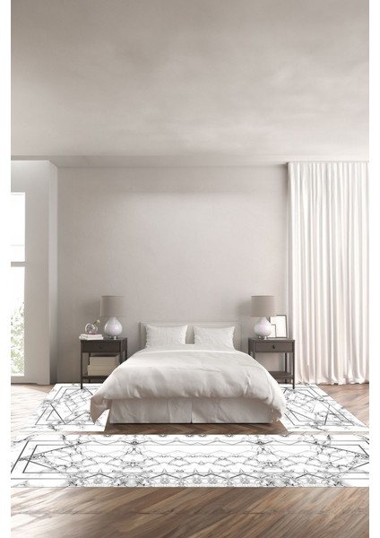 Dijital Baskılı Kaymaz Yıkanabilir Mermer Çizgi Detaylı Üçlü Yatak Odası, Yo-Mermer-35-Gri,