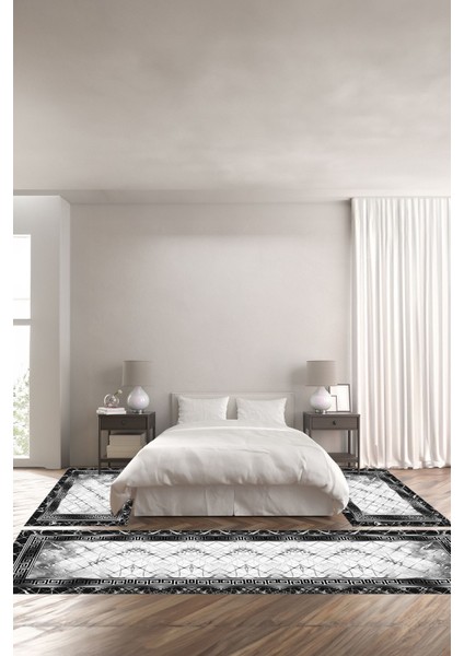 Dijital Baskılı Kaymaz Yıkanabilir Mermer Klasik Desenli Üçlü Yatak Odası, Yo-Mermer-42-Gri,