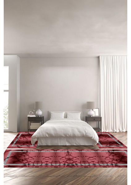 Dijital Baskılı Kaymaz Yıkanabilir Mermer Zemin Motifli Üçlü Yatak Odası, Yo-Mermer-48-Bordo,