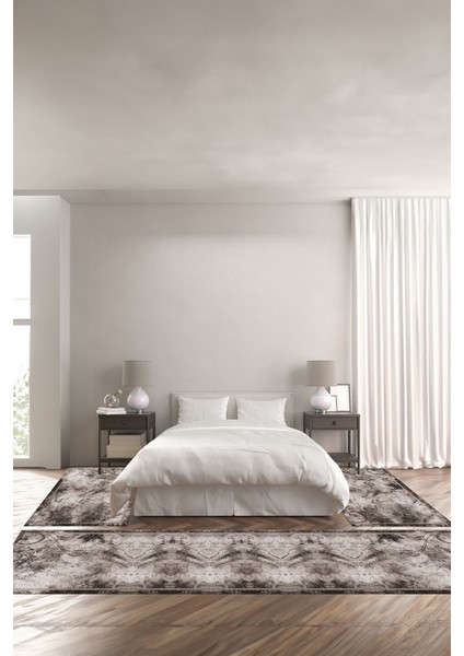 Dijital Baskılı Kaymaz Yıkanabilir Mermer Çiçek Motifli Üçlü Yatak Odası, Yo-Mermer-59-Vizon,