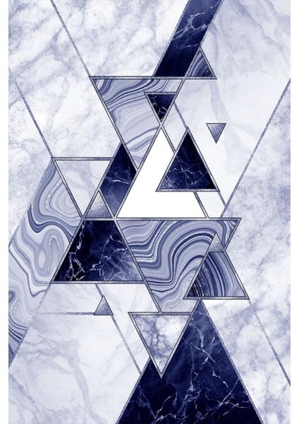 Dijital Baskılı Kaymaz Yıkanabilir Mermer Üçgen Motifli Üçlü Yatak Odası, Yo-Mermer-77-Lacivert, fiyatları