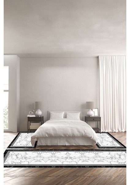 Dijital Baskılı Kaymaz Yıkanabilir Mermer Sade Üçlü Yatak Odası Takımı, Yo-Mermer-78-Gri,