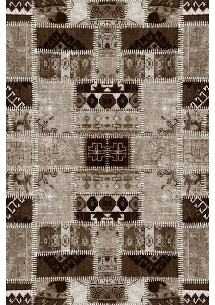 Baskılı Kaymaz Yıkanabilir Patchwork Etnik Modern Üçlü Yatak Odası, Yo-Patchwork-23-Kahve, fiyatları