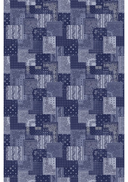 Baskılı Kaymaz Yıkanabilir Patchwork Kare Desenli Modern Üçlü Yatak Odası, Yo-Patchwork-31-Lacivert, fiyatları