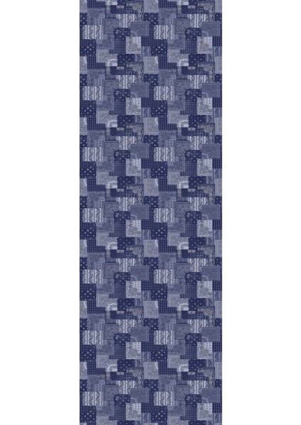 Baskılı Kaymaz Yıkanabilir Patchwork Kare Desenli Modern Üçlü Yatak Odası, Yo-Patchwork-31-Lacivert, modelleri