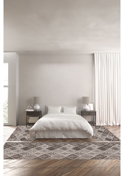 Baskılı Kaymaz Yıkanabilir Patchwork Desenli Modern Üçlü Yatak Odası, Yo-Patchwork-32-Vizon,