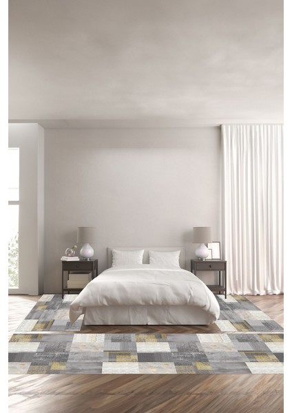 Baskılı Kaymaz Yıkanabilir Patchwork Sade Etnik Modern Üçlü Yatak Odası, Yo-Patchwork-36-Sari,