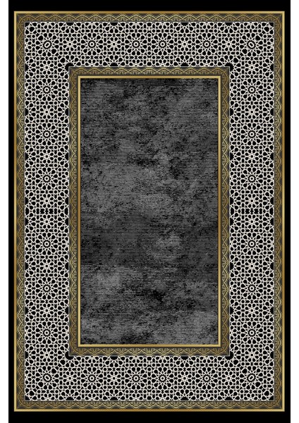 Baskılı Kaymaz Yıkanabilir Çerçeveli Kenar Motif Modern Üçlü Yatak Odası,Yo-Çerçevelı-129-Gold,