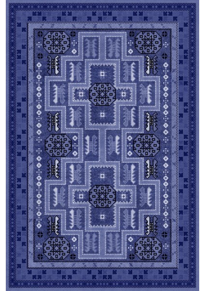 Dijital Kaymaz Yıkanabilir Etnik Geleneksel Çerçeveli Model Üçlü Yatak Odası, Yo-Etnik-49-Lacivert, fiyatları