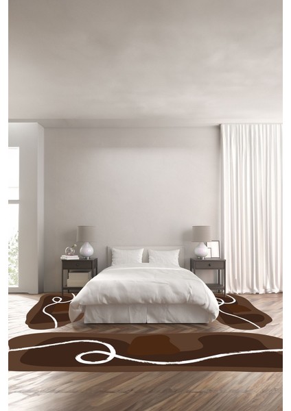 Dijital Baskılı Kaymaz Taban Yıkanabilir Lazer Kesim Üçlü Yatak Odası Takımı, Yo-Lazer-45-Kahve,