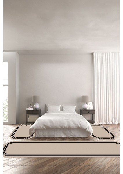 Dijital Baskılı Kaymaz Taban Yıkanabilir Lazer Kesim Üçlü Yatak Odası Takımı, Yo-Lazer-48-Siyah,