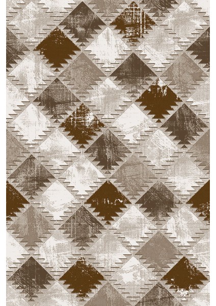 Dijital Baskılı Kaymaz Yıkanabilir Modern Zigzag Desenli Üçlü Yatak Odası, Yo-Modern-126-Kahve,