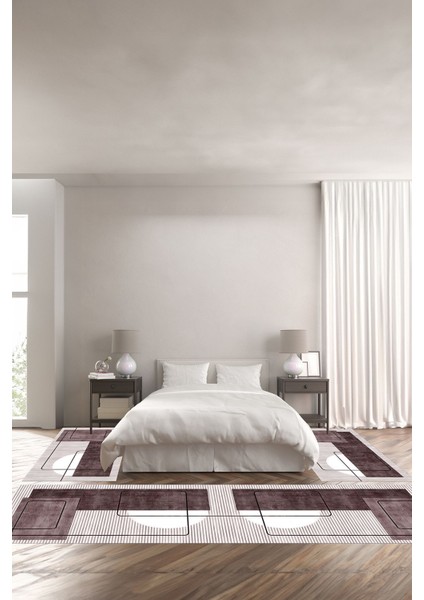 Dijital Baskılı Kaymaz Yıkanabilir Modern Sade Klasik Üçlü Yatak Odası, Yo-Modern-158-Bordo,