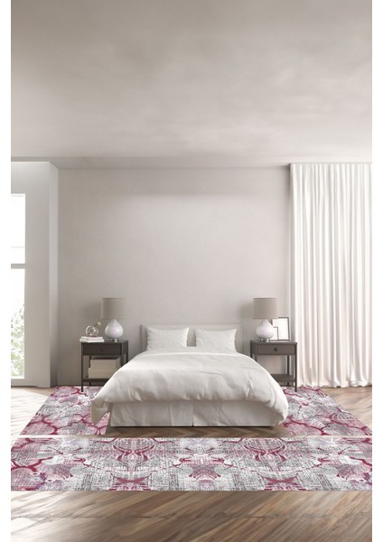 Dijital Baskılı Kaymaz Yıkanabilir Modern Kupa Desenli Üçlü Yatak Odası, Yo-Modern-206-Pembe,