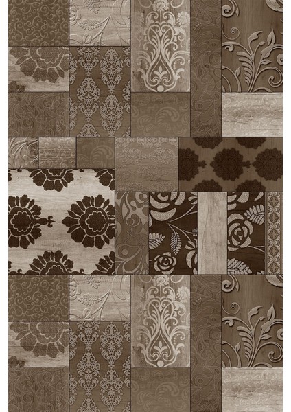 Baskılı Kaymaz Yıkanabilir Patchwork Çiçek Desenli Üçlü Yatak Odası, Yo-Patchwork-34-Kahve, fiyatları