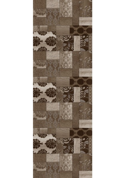 Baskılı Kaymaz Yıkanabilir Patchwork Çiçek Desenli Üçlü Yatak Odası, Yo-Patchwork-34-Kahve, modelleri