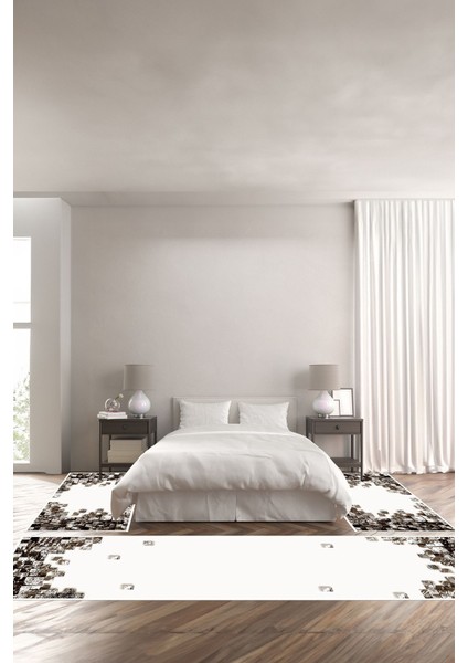 Dijital Baskılı Kaymaz Yıkanabilir Modern Duvar Motifli Üçlü Yatak Odası, Yo-Modern-202-Kahve,