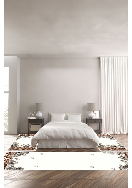 Dijital Baskılı Kaymaz Yıkanabilir Modern Duvar Motifli Üçlü Yatak Odası, Yo-Modern-202-Turuncu,