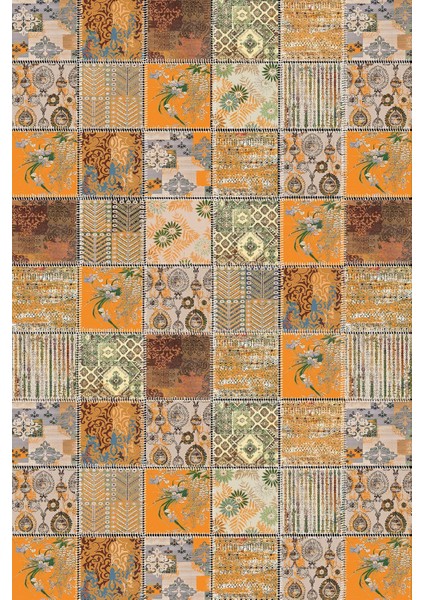 Baskılı Kaymaz Yıkanabilir Patchwork Çiçek Motifli Modern Üçlü Yatak Odası, Yo-Patchwork-35-Turuncu, fiyatları