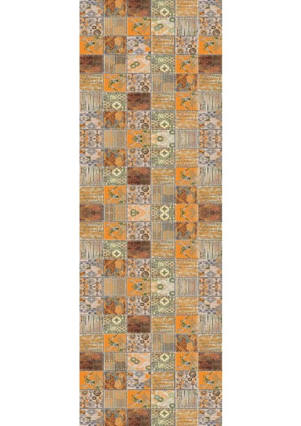 Baskılı Kaymaz Yıkanabilir Patchwork Çiçek Motifli Modern Üçlü Yatak Odası, Yo-Patchwork-35-Turuncu, modelleri