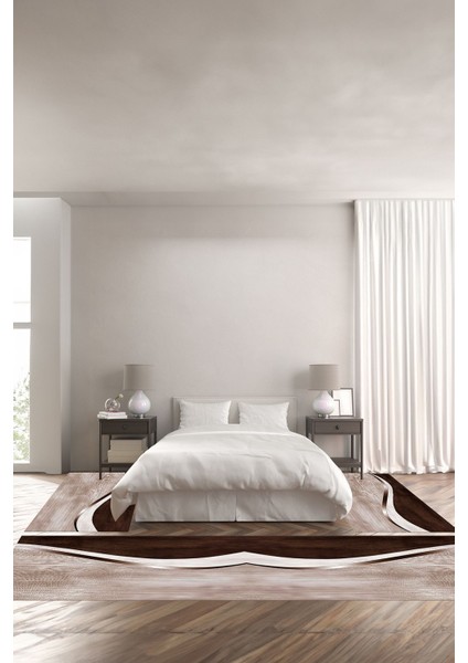 Dijital Baskılı Kaymaz Taban Yıkanabilir Sade Renkli Üçlü Yatak Odası Takımı, Yo-Sade-78-Kahve,