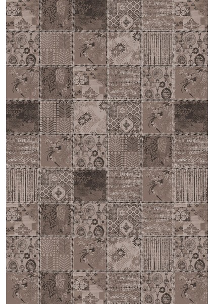 Baskılı Kaymaz Yıkanabilir Patchwork Çiçek Motifli Modern Üçlü Yatak Odası, Yo-Patchwork-35-Vizon, fiyatları