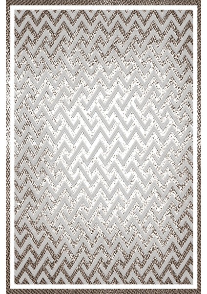 Dijital Kaymaz Yıkanabilir Sade Çerçeveli Zigzag Desenli Üçlü Yatak Odası, Yo-Sade-88-Bej,
