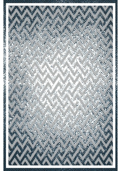 Dijital Kaymaz Yıkanabilir Sade Çerçeveli Zigzag Desenli Üçlü Yatak Odası, Yo-Sade-88-Lacivert,