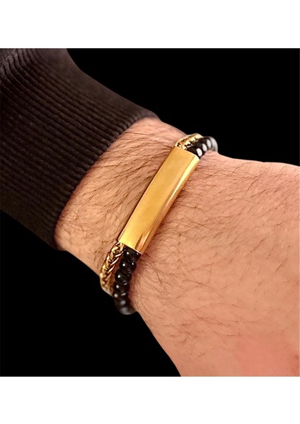 Çelik ve Boncuk Detaylı 2li Kordon Erkek Bileklik 23 cm fiyatları