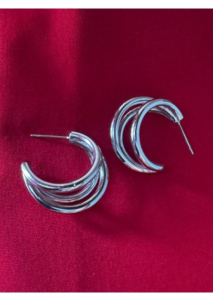 Çoklu Görünümlü Silver Çelik Halka Küpe