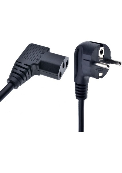 1.8mtr 2 Pin Erkek Iec 3 Pin Dişi, Schuko Iec C13 Açılı 90 Derece Ac Güç Kablosu