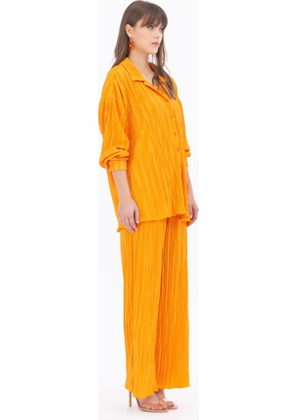 Elastik Bel Geniş Paça Tam Boy Pantolon-Turuncu fiyatları