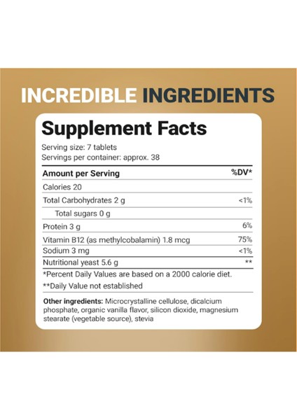 Nutritional Yeast – Natural B12 Added - All 8 B Vitamin Complex – Organic Vanilla Flavor - 270 Vegan Tablets fiyatları