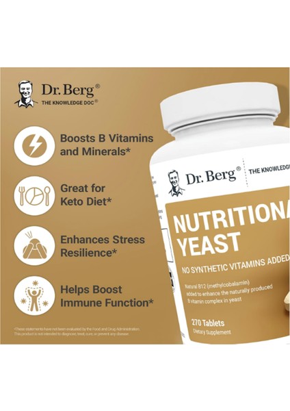 Nutritional Yeast – Natural B12 Added - All 8 B Vitamin Complex – Organic Vanilla Flavor - 270 Vegan Tablets fırsatları