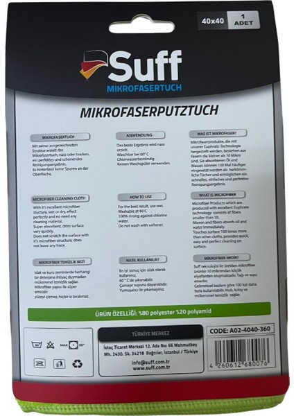 Genel Amaçlı Mikrofiber Temizlik Bezi 40 x 40 Cm, Yeşil fiyatları