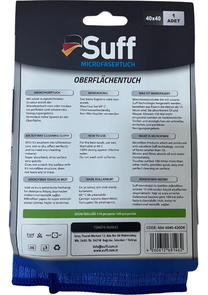 Damalı Mikrofiber Yüzey Temizlik Bezi 40 x 40 Cm, Mavi fiyatları