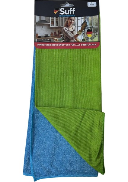Mikrofiber Yüzey ve Cam Temizlik Bezi 2'li Set 40 x 40 Cm, Yeşil Mavi