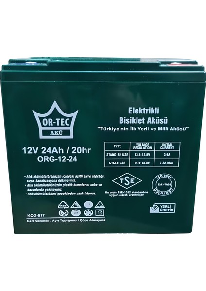 Ortec 12V 24AH Elektirikli Motosiklet Aküsü