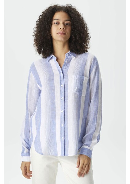 Kadın Çizgili Gömlek - Mavi