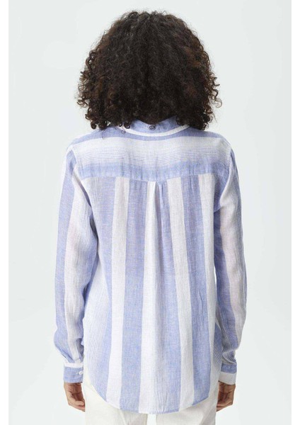 Kadın Çizgili Gömlek - Mavi fiyatları
